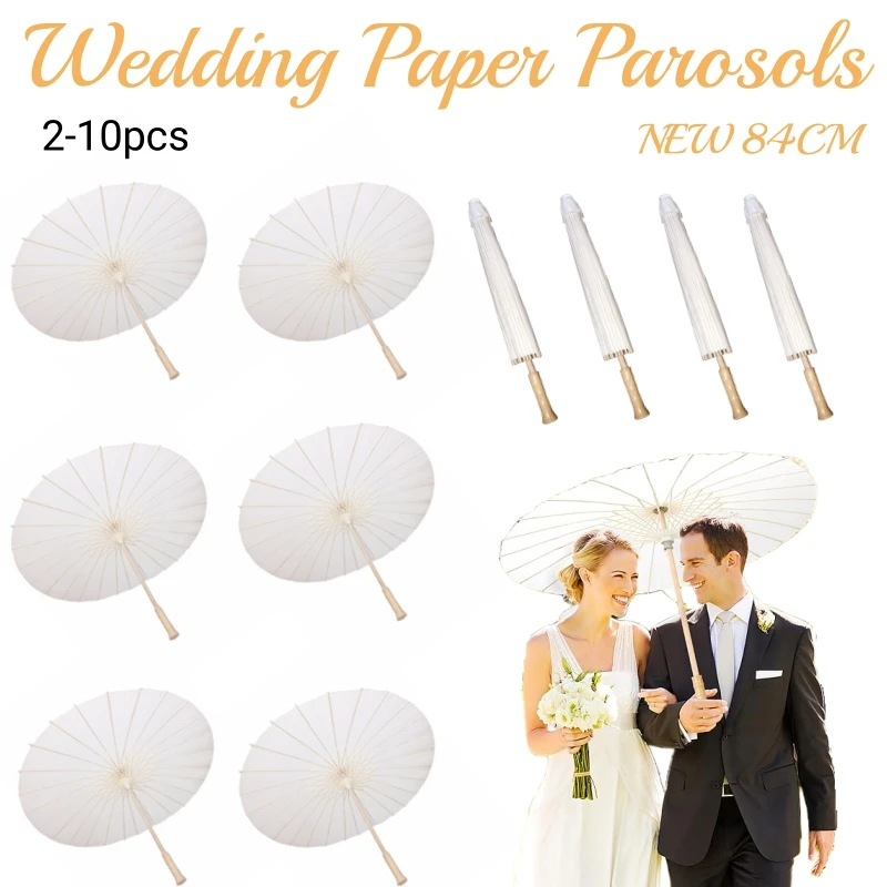 

2/6/8/10Pcs Wedding Parasol 33Inch White Wedding Umbrella Handmade Oil Paper Parasol for Bridal Party Decor Props Cosplay