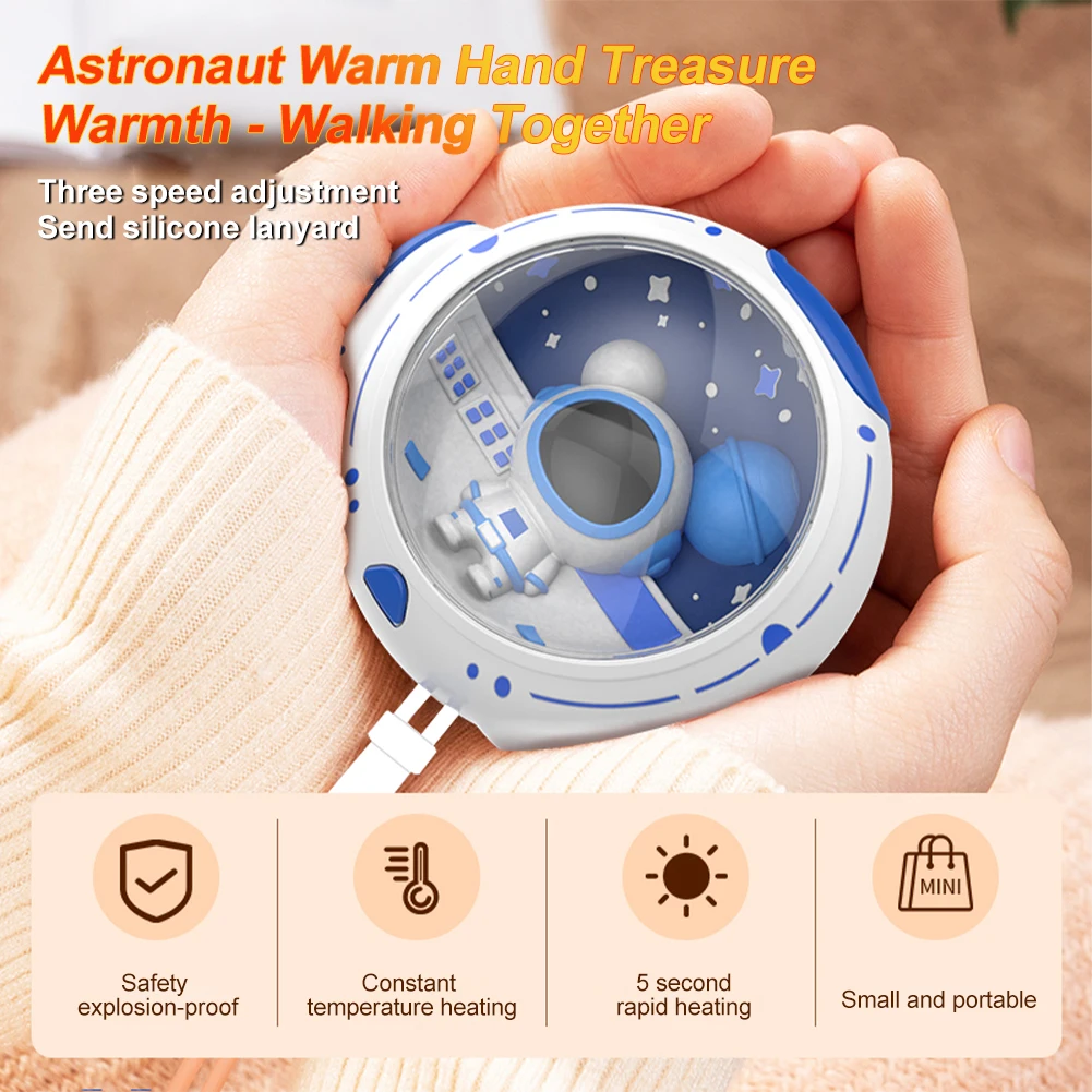 

Mini Hand Warmer USB Rechargeable Cartoon Astronaut Pocket Warmer 3 Level Fast Heating Winter Warm For Outdoor Travel Office