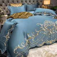 Ensemble de draps de lit de Style européen, ensemble de quatre pièces 100 coton, housse de couette en soie glacée atmosphérique haut de gamme, literie en pur coton 4