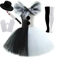 White Black Scary Clown Costumes for Girls Creepy Halloween Fancy Dress for Kids Carnival Party Tutus Children Horror Clothes