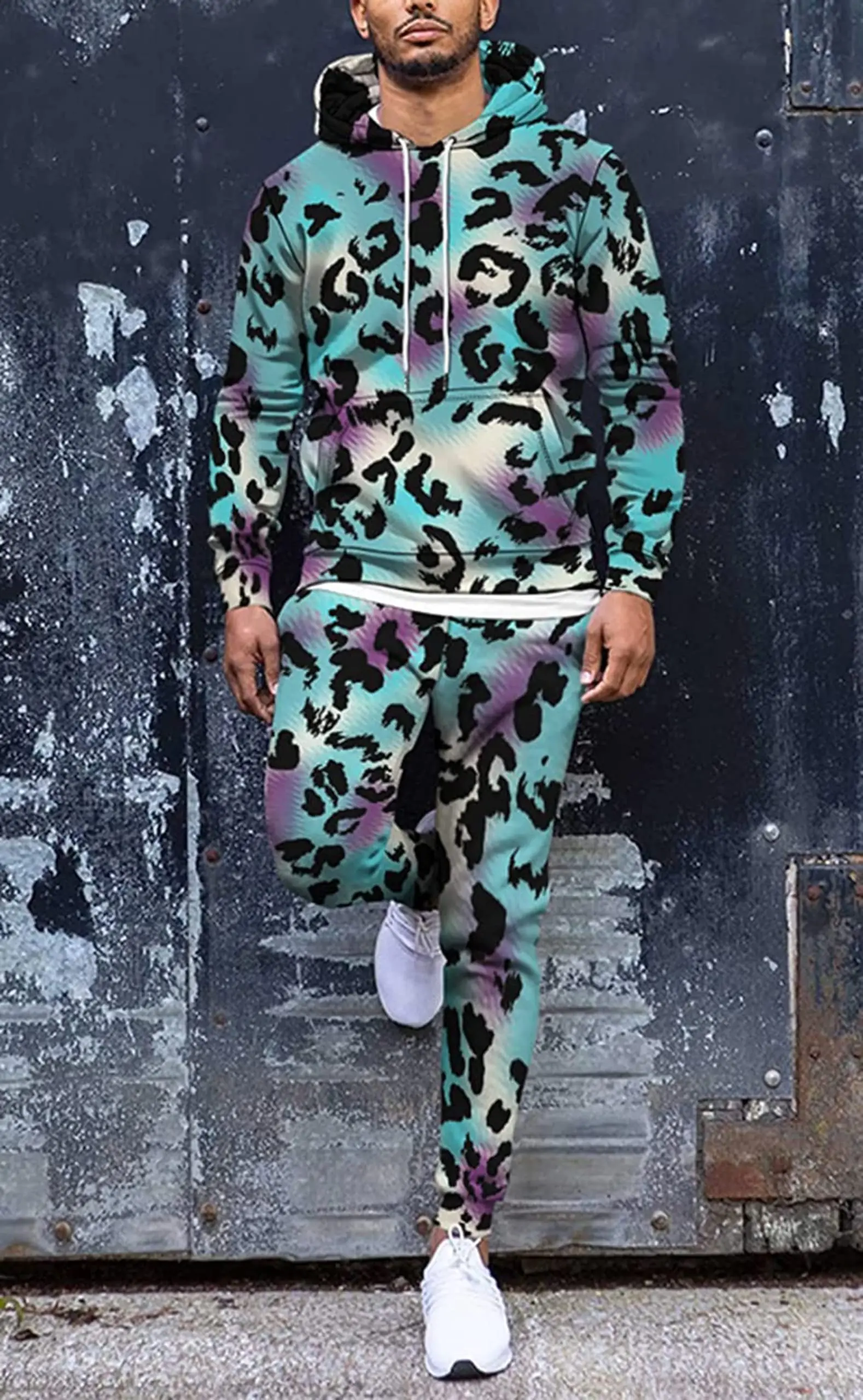 3D Leopard Print Men's Hoodie Pants 2-Piece Outfits Autumn/Winter Men's/Women's Hooded Sweatshirt Sets Oversized Tracksuit Suits 5