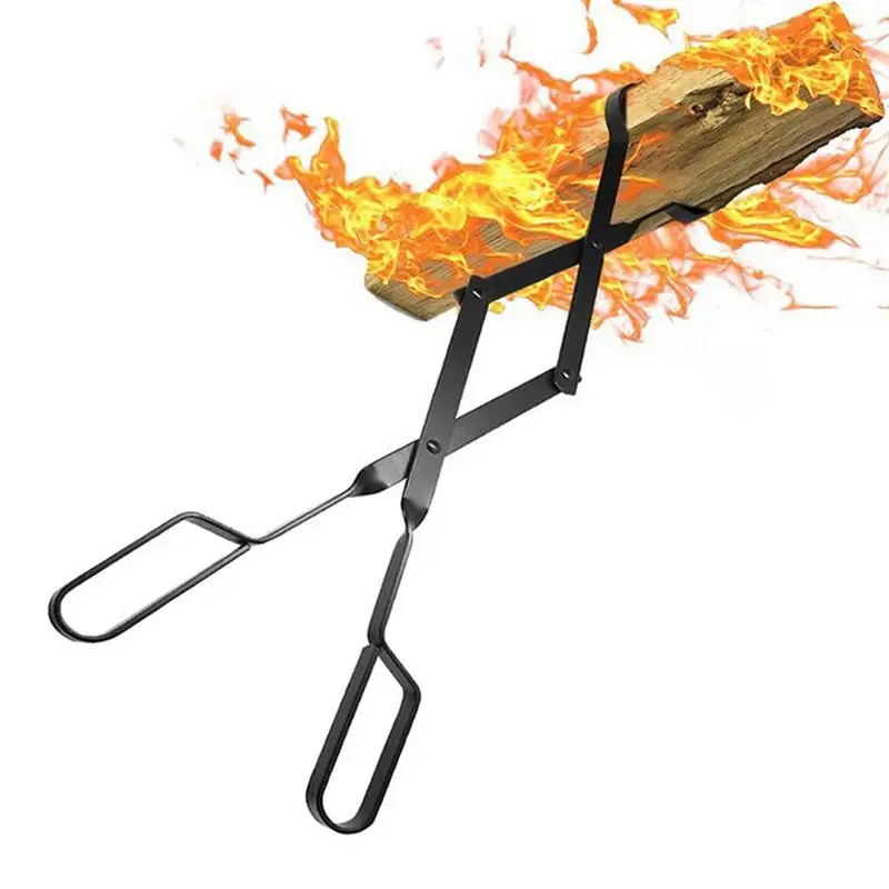 

Metal Barbecue Fire Tongs Long Handle Wood Burner Fireplace Charcoal Clip Portable Firewood Tools Outdoor Camping Equipment tool