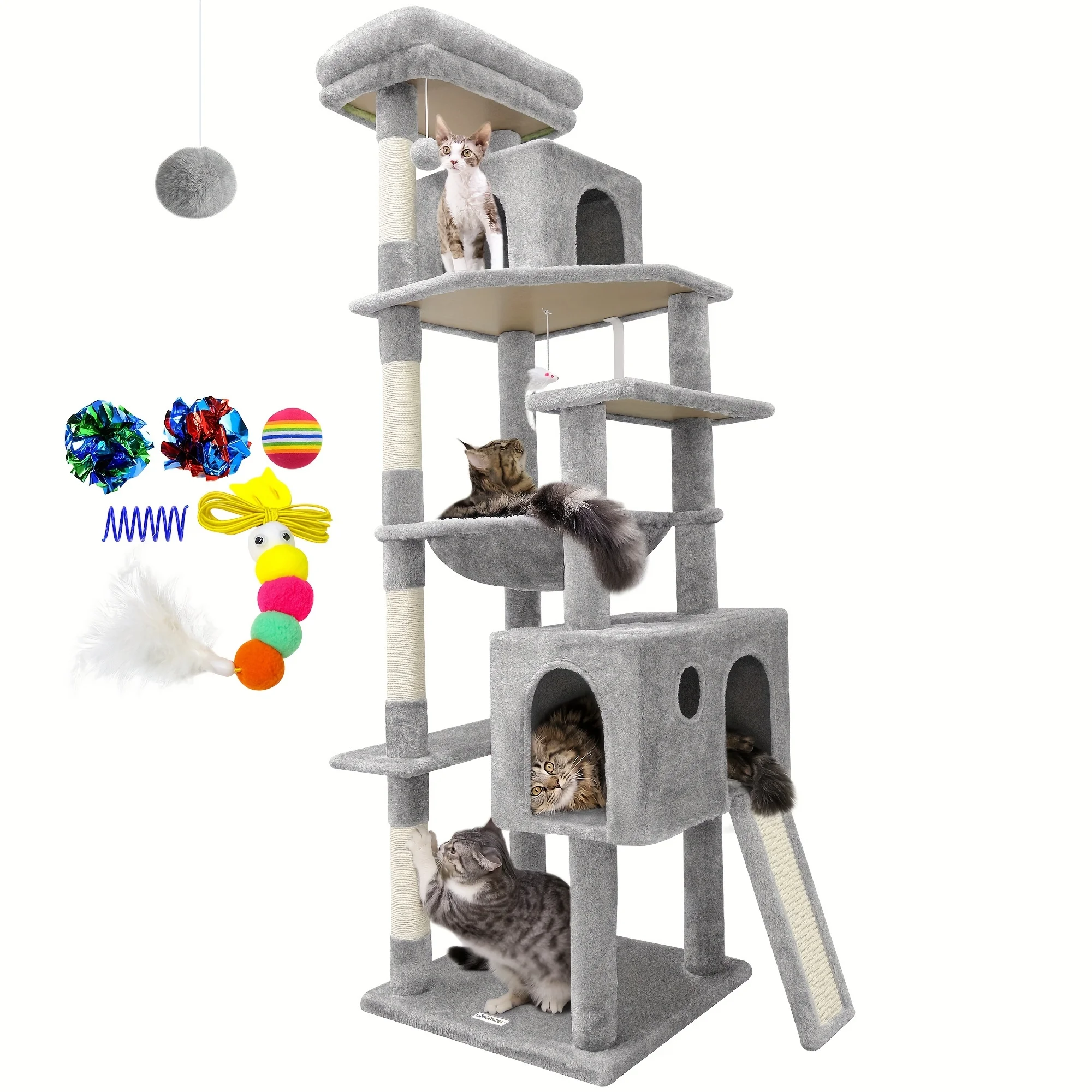 

F70 Pro Cat Tower For Large Cats, 70 Inch Tall Cat Tree For Large Cats, Heavy Duty Cat Climbing Tower With Scratching Post, Hamm