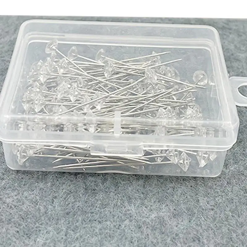 1Box 50/100Pcs Alloy Pins Transparent Diamond Pin DIY Wedding Bouquet Pins  Stitching Needles Plastic Box Sewing Accessories - AliExpress