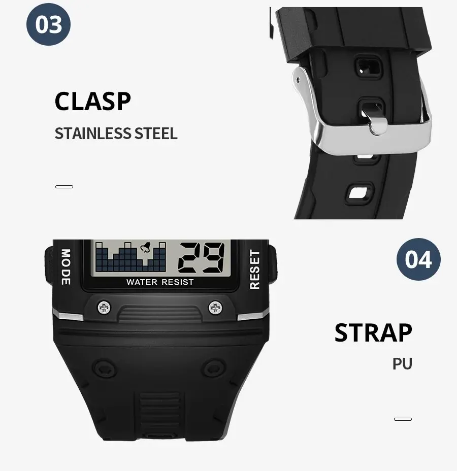 Sc1ffe582741f4a2185a6980892b149bdS Digital Watch Men Sports Electronic Watch Waterproof Night Glow Large Screen Square Student Watch Outdoor Running Camping Mallzona