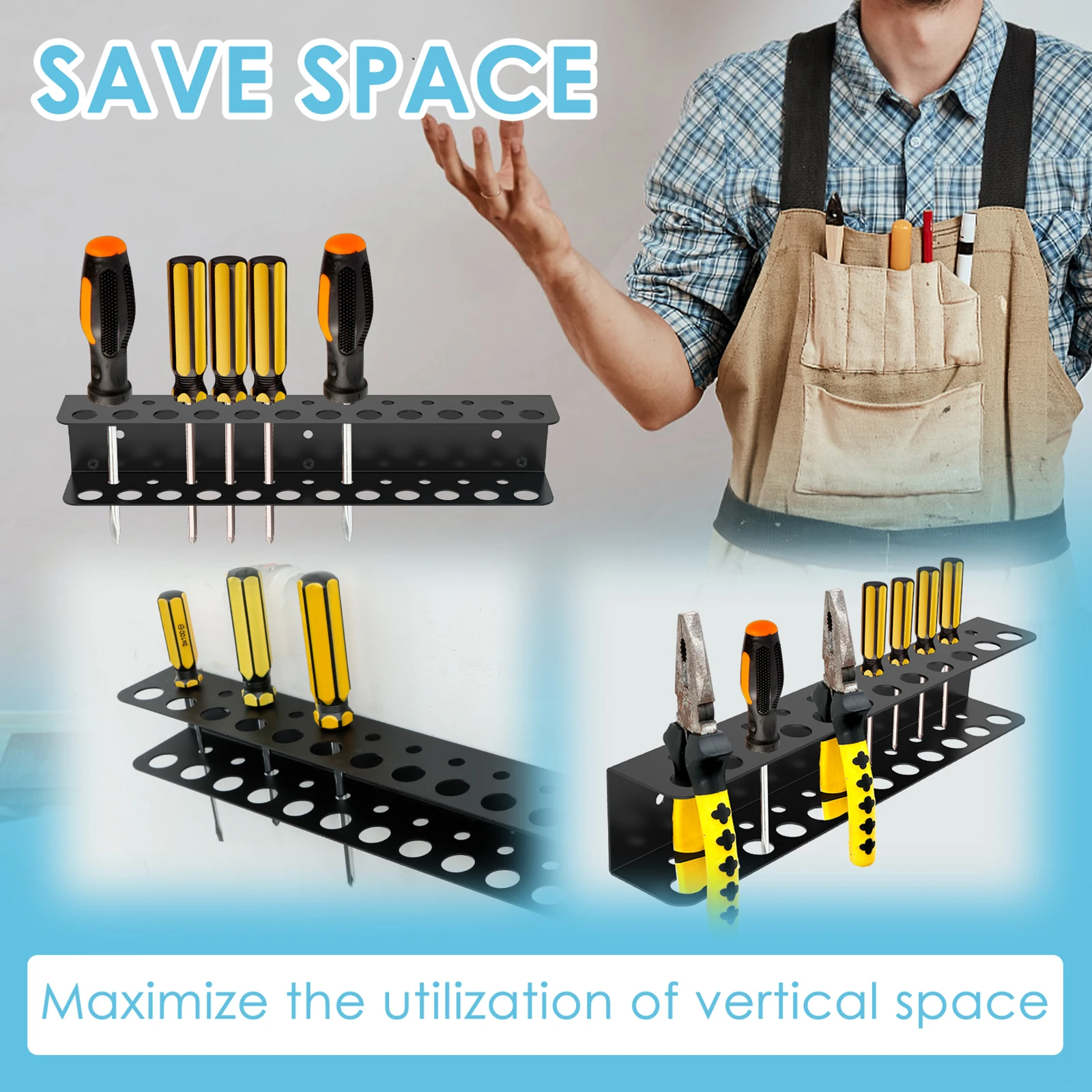 Screwdriver Wrench Organizer Rack Wall Mounted Pliers Holder Tool Storage Rack 14/23 Holes For Workshop Garage 4