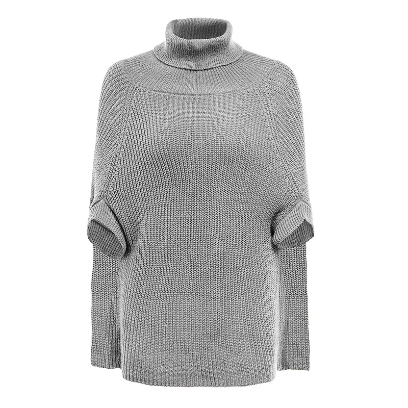Khaki Fashion Plush Cloak Women Autumn Winter Warm Cape Ponchos Chic Outwear Batwing Turtleneck Bottom Tassel New Casual Stylish