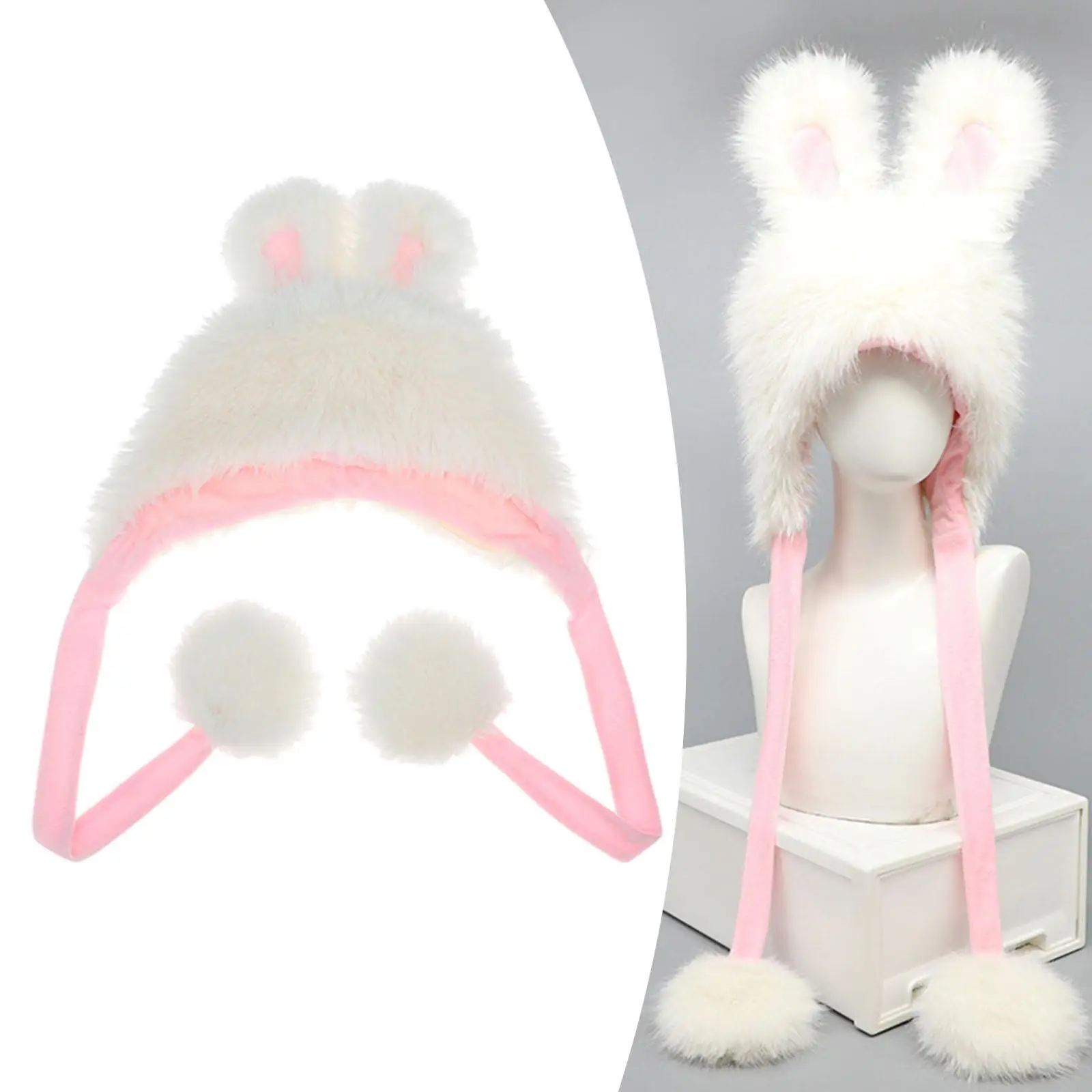 Rabbit Ear Hat Soft Beanie Cap Cute Cartoon Plush Hat for Holiday Party Favors