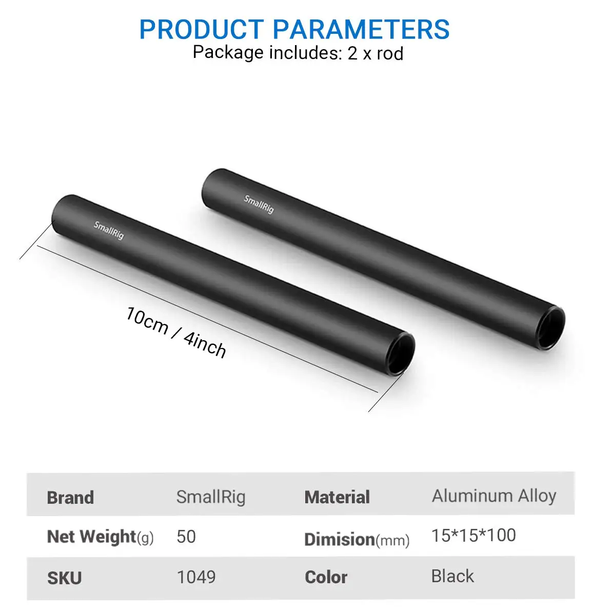 Aluminum Alloy 15mm Rod Camera Rail Rod 10/15/20cm 4/6/8Inch 2 Pcs Set for DSLR