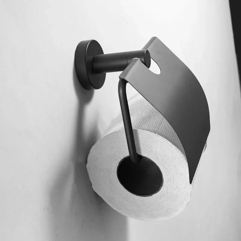Creative Wall Mount Toilet Paper Holder with Cover, Stainless Steel Roll Paper Holders, Grey, Black, Home Bathroom Hardware, 1Pc