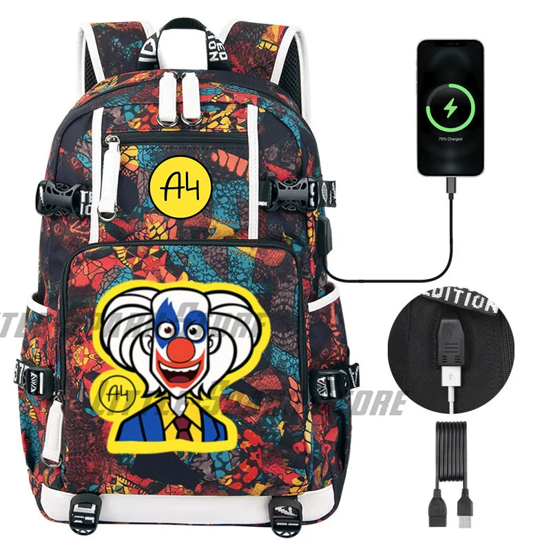 cartoon-мерч-a4-Клоуна-child-backpack-new-a4-lamba-boy-girl-kids-usb-book-bag-men-large-capacity-traveling-backpack