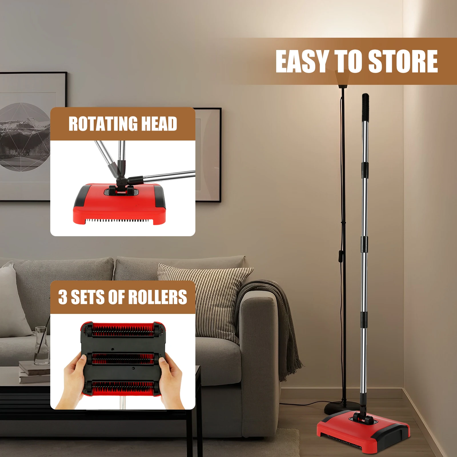 Hand Sweeping Machine Carpet Floor Sweeper Cleaner Hand Push  for Cleaning Pet Hair Loose Debris Lint Cleaning Non-Electric - 4