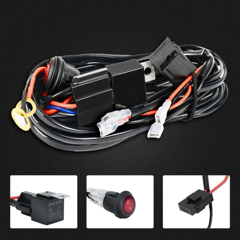 Universal LED Light Bar Wiring Harness Kit 12V On Off Switch Power Relay Blade Fuse for Motorcycle 12V Vehicles
