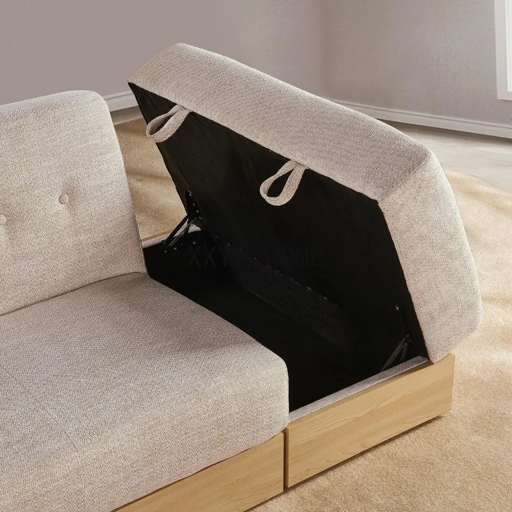HomSof Multi-Functional Sofa Sleeper Ottoman Pull Out Drawer, Fold Out Couch Bed with Side Two-Tier Storage Rack, Beige