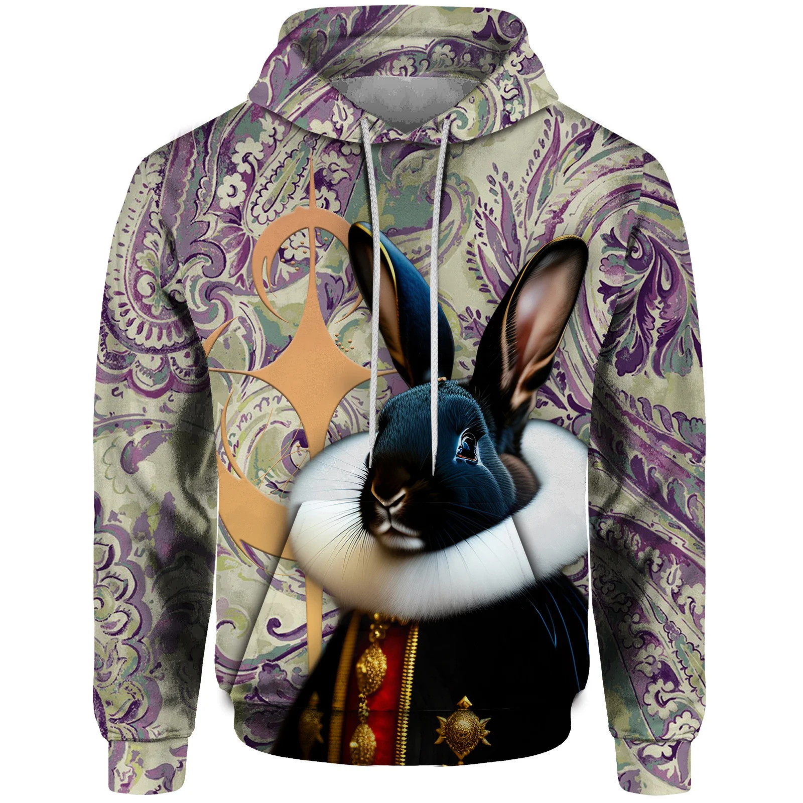 Sudadera con capucha de otoño para hombre, holgada, informal, con estampado gráfico de DJ Cat y conejo mecánico, sudadera con capucha, ropa urbana Harajuku