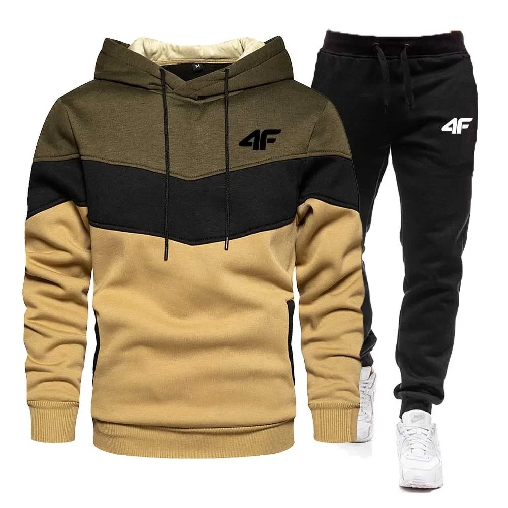 2-Piece Fleece Tracksuit for Men, Thick Hoodies and Pants, Warm Sportswear Suit, Hip Hop Trend Clothing, Winter and Fall 3