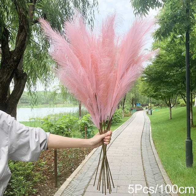 5Pcs 100/70cm Artificial Pampas Grass Bouquet New Year Holiday Wedding Party Home Decoration Plant Simulation Dried Flower Reed 5Pcs-100cm