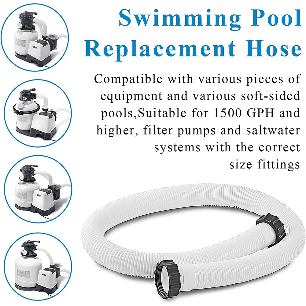 1.5in Diameter Pool Filter Pump Hose with Adapter Replacement Hose Pool Hoses for Intex Pool Sand Filter Pumps Saltwater Systems