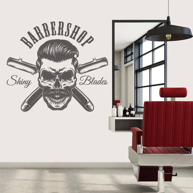 Sticker autoadhesivo personalizado Barbershop Calavera Novedades Peluquerías REBAJAS DE ENERO STICKERS