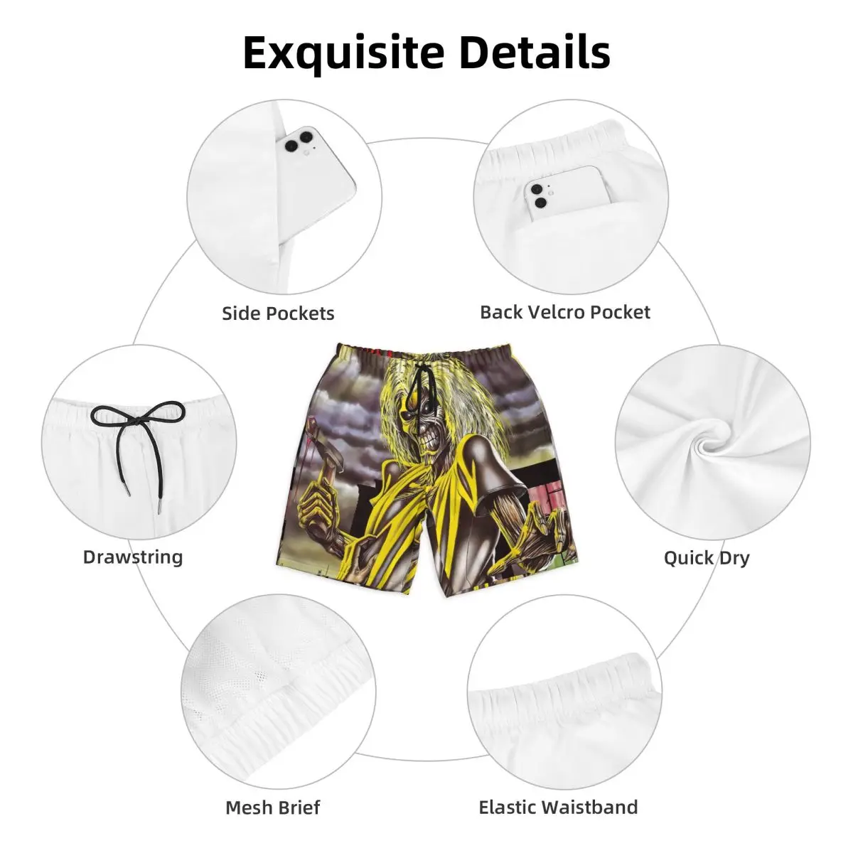 Irons Band Maidens Music Killers Board Shorts Summer Casual Board Short Pants Men's Sports Surf Quick Dry Design Beach Trunks 5