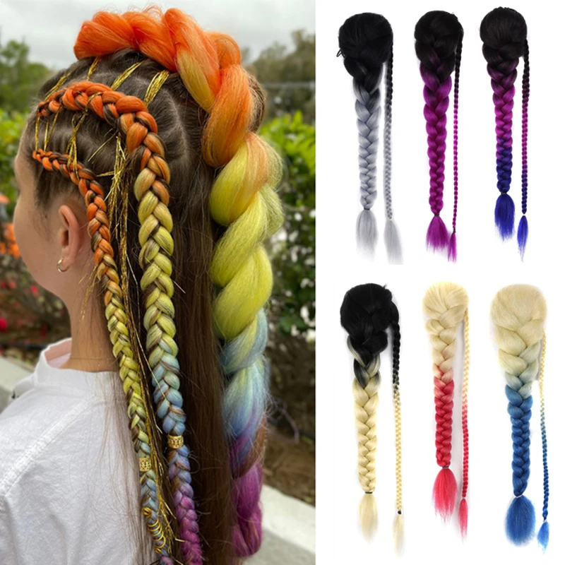 Synthetic Ponytail Box Braided Warp Around Hair Extensions Natural Fake Hair Pieces For Women 22inch Black Lantern Ponytail