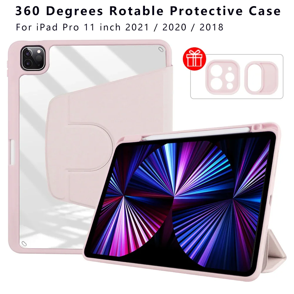 

Тонкий чехол для iPad Pro 11 2021 1-го поколения, вращающийся на 360 градусов чехол A1980/A2013/A1934, складная Кожаная подставка с прозрачной задней крышкой