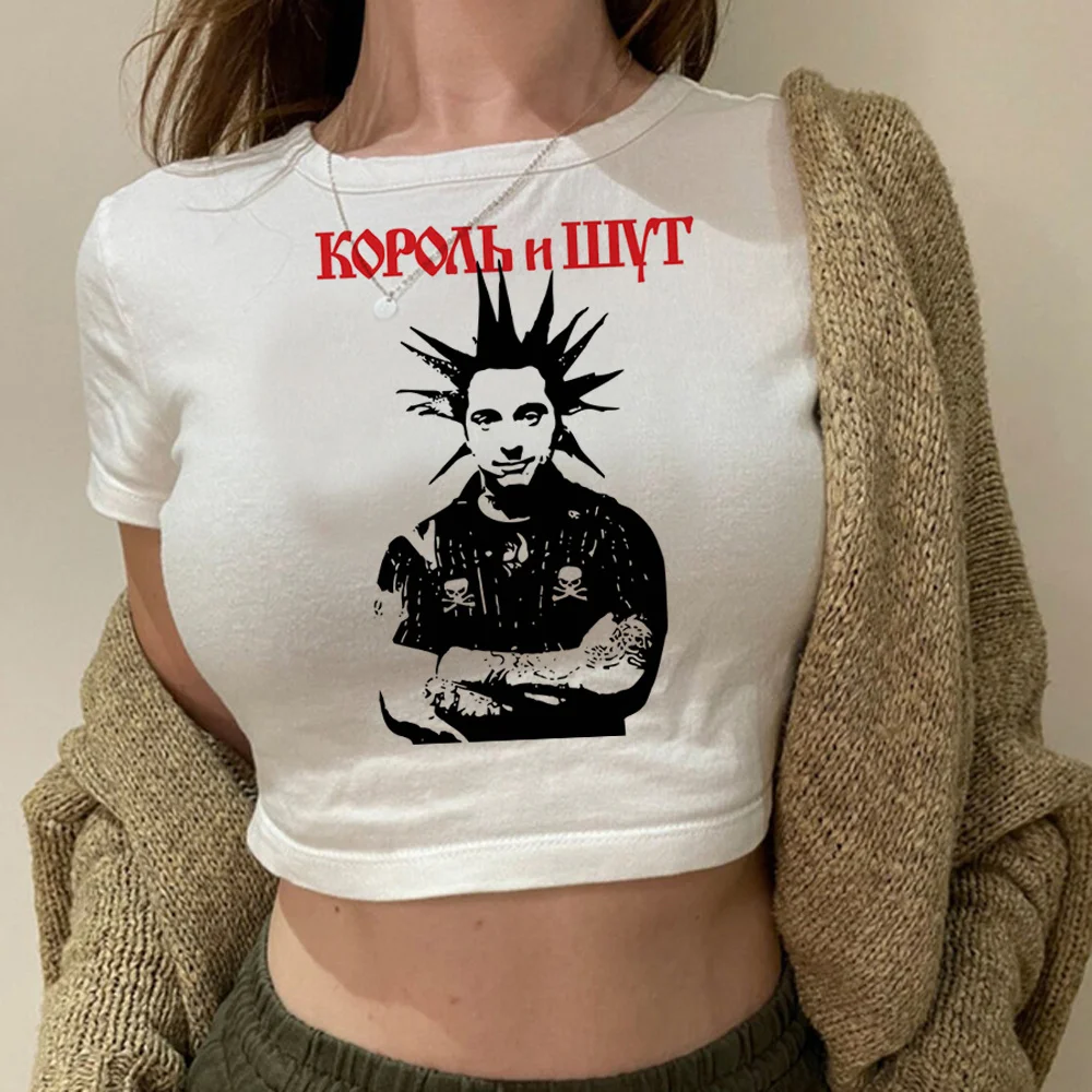 King And Jester Korol I Shut 2000S Moda Coreana Crop Top Donna Hippie Manga Goth Vintage Crop Top Vestiti