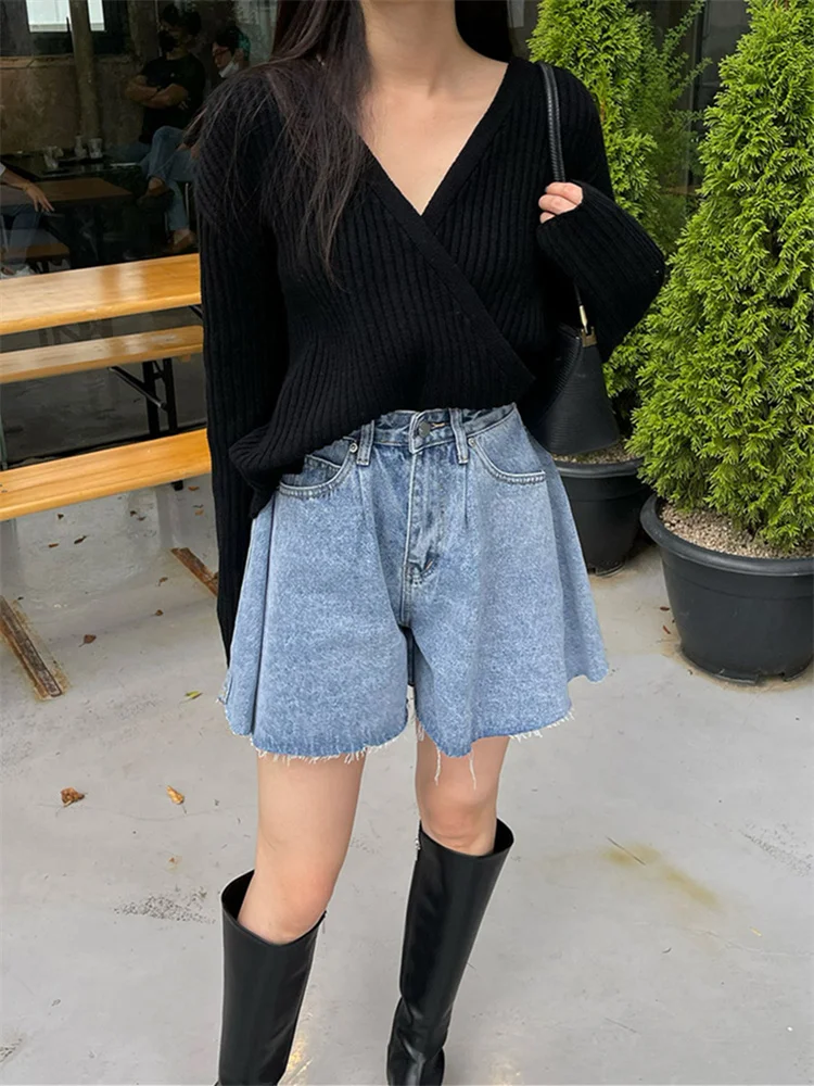 Syiwidii Jean Shorts Women Summer High Waist Baggy Wide Leg