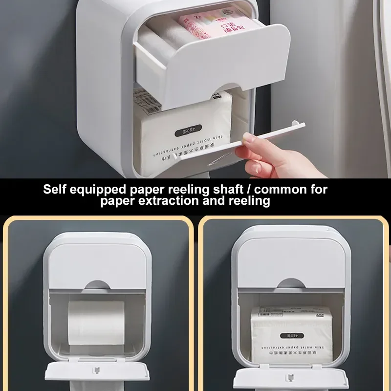 Toilet Paper Holder No Drill Tissue Hanger WC Rolhouder Waterproof Multifunctional Automatic Opening Bathroom Accessories
