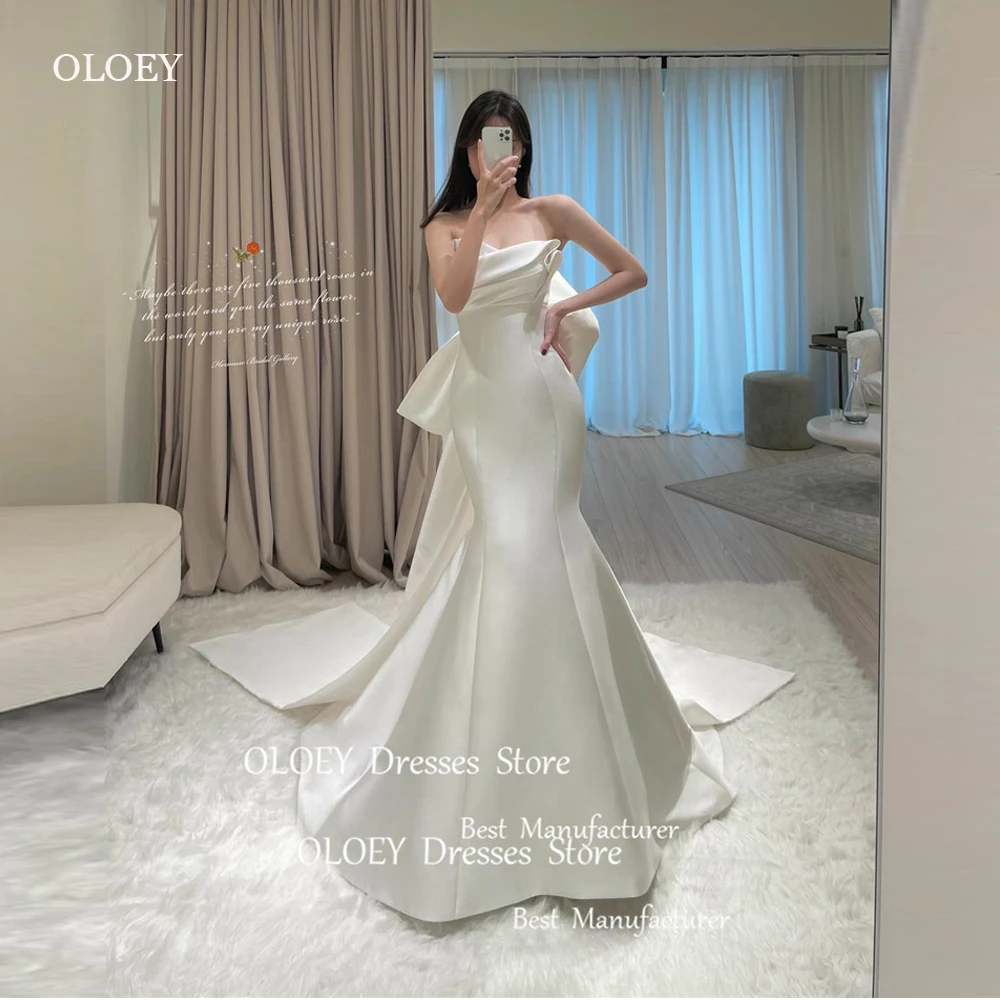

OLOEY 2024 Elegant Thick Soft Satin Mermaid Wedding Dresses Korea Strapless Bowback Sweep Train Bridal Gowns Custom Made