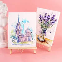 2-in-1 Mini Wooden Easel With Canvas Set,Portable Desktop Art Easel Stand With Blank Canvas,For Acrylic,Watercolor,Oil Painting 6