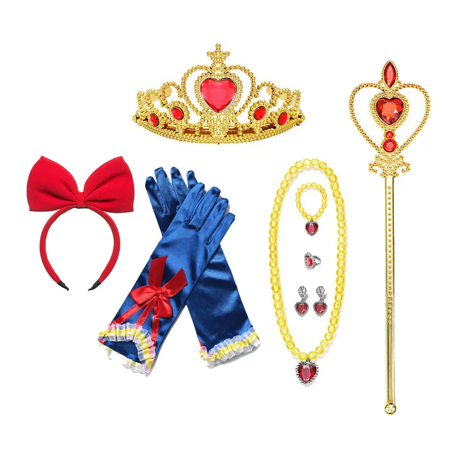 Girls Princess Dress Cosplay Accessories Gloves Wand Crown Jewelry Set Princess Wig Braid Dress Costume