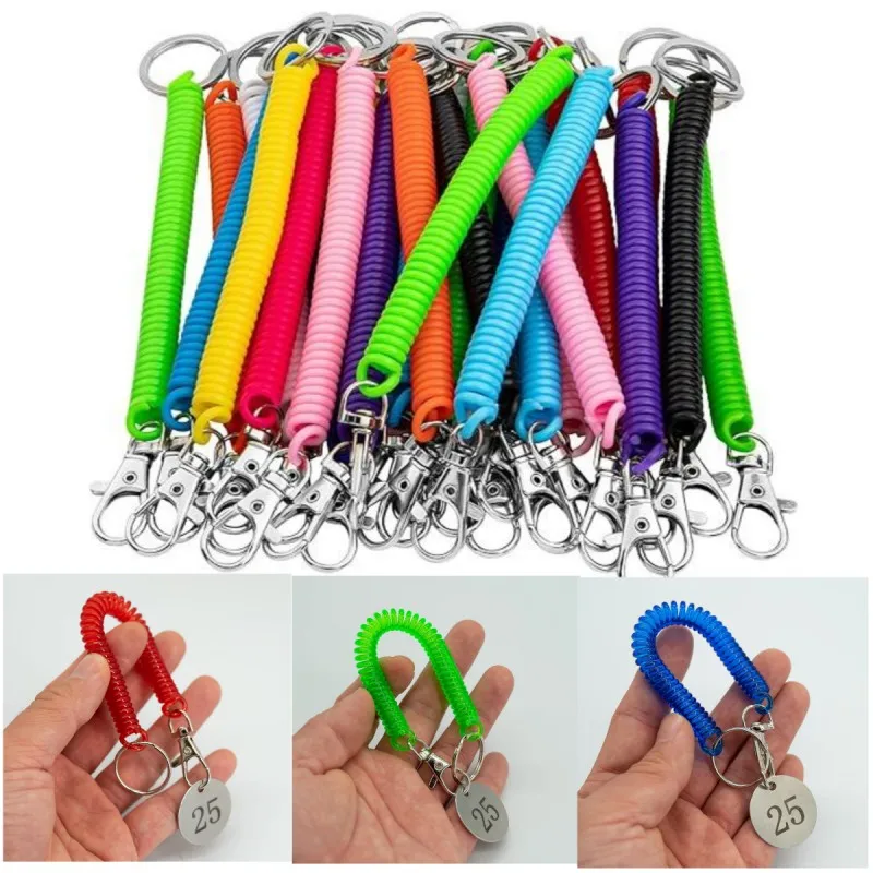 Retractable Spiral Clip On Ring Stretchy Elastic Coil Spring Keyring Key Chain E - Foto 2