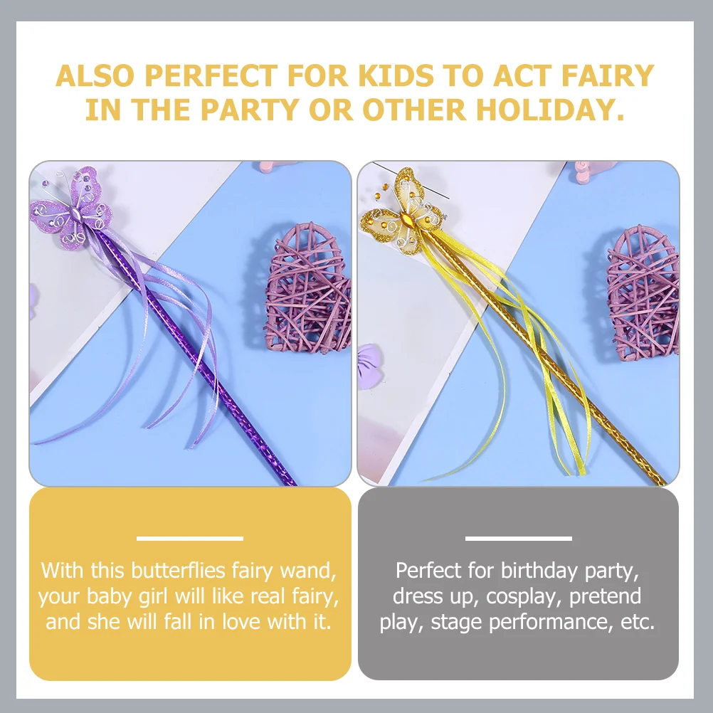 Fairy Wand Prop 4 Pcs Butterflies Wands Party Decorations Toy For Girls