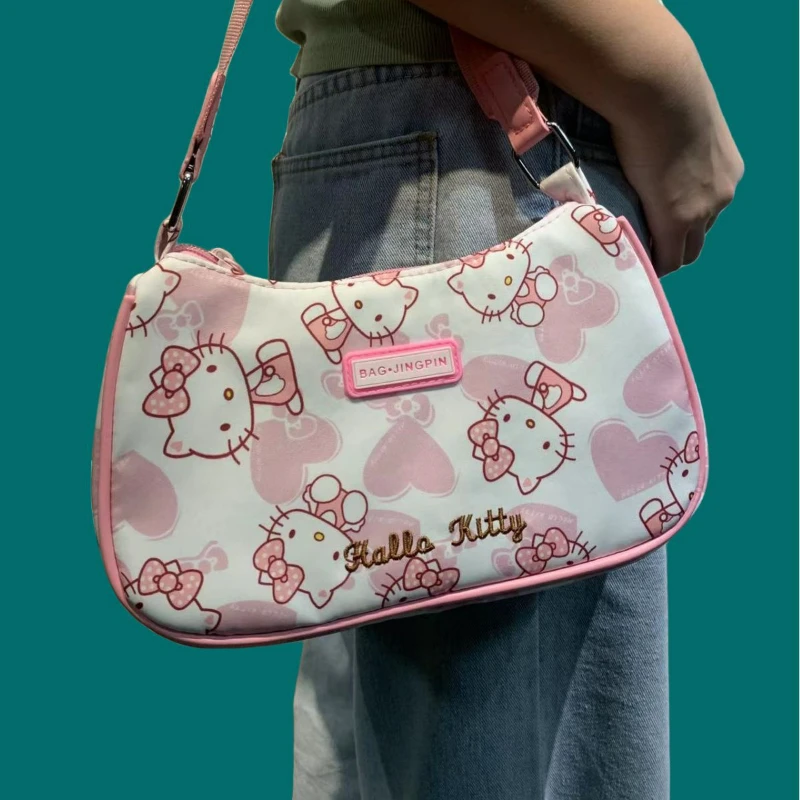Miniso Hello Kitty Underarm Bag for Women Y2K Sanrio Kuromi Mymelody Messenger Tote Bag Cute Girls Shoulder Bag Purses Handbag 3