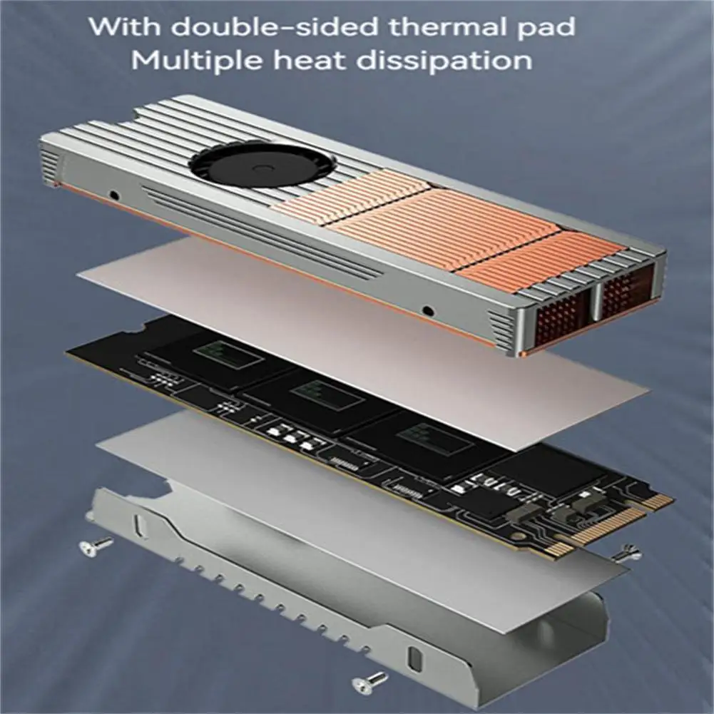 M.2 Nvme Air-cooled Radiator Ssd Heat Sink Copper Aluminum Structure With Silent Fan 2280 Solid State Drive Cooler