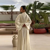 Caftan Abaya marocain blanc de luxe brodé pour femmes, robe longue à manches longues avec ceinture, robe de soirée formelle musulmane de Dubaï 3