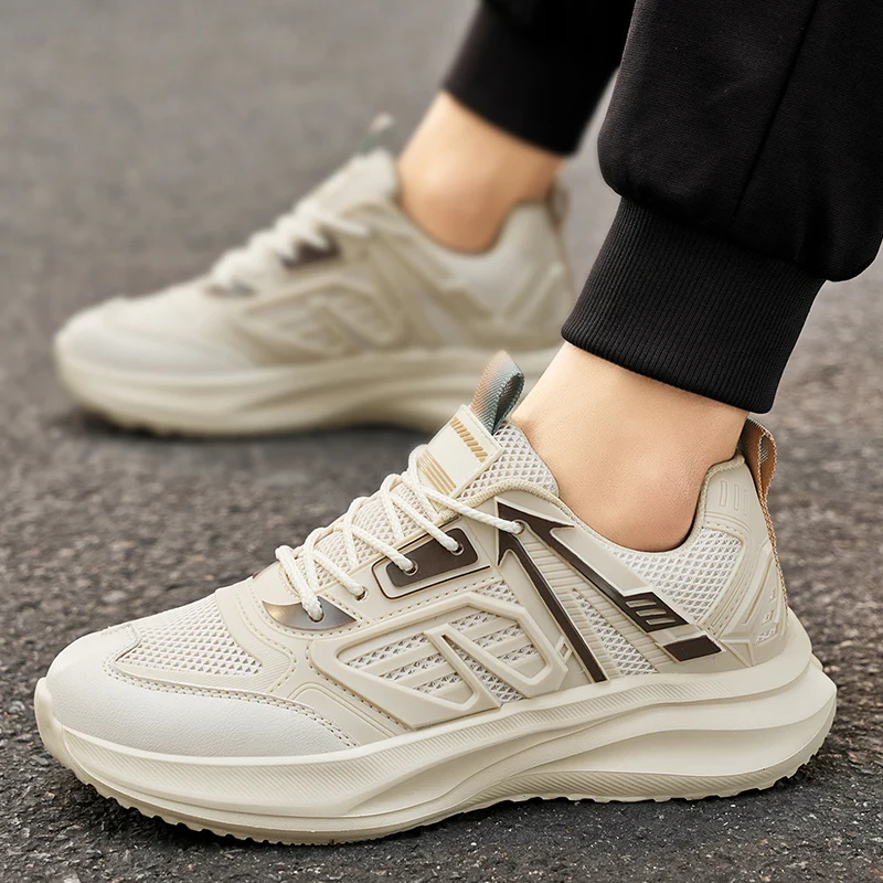 Men's Fashionable Casual Sports Running Shoes, Upper Breathable Mesh Fabric, Non-Slip Pu Soles, Low-Cut Laces, Suitable for Leisure, Running and Outdoor Activities, Suitable for All Seasons