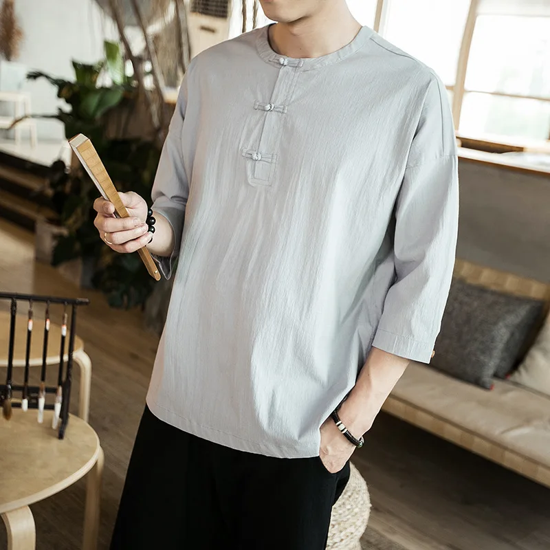 

Summer Male 3 Plus Size Color Cotton Cardigan Traditional Chinese Jacket Solid Men Loose Coat Casual Performance Colthing