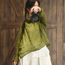 Women Loose Candy Color Ramie Blouse Tops Ladies Summer Autumn Thin Blusas Mujer Long Sleeves Female 2023 Chemise Femme