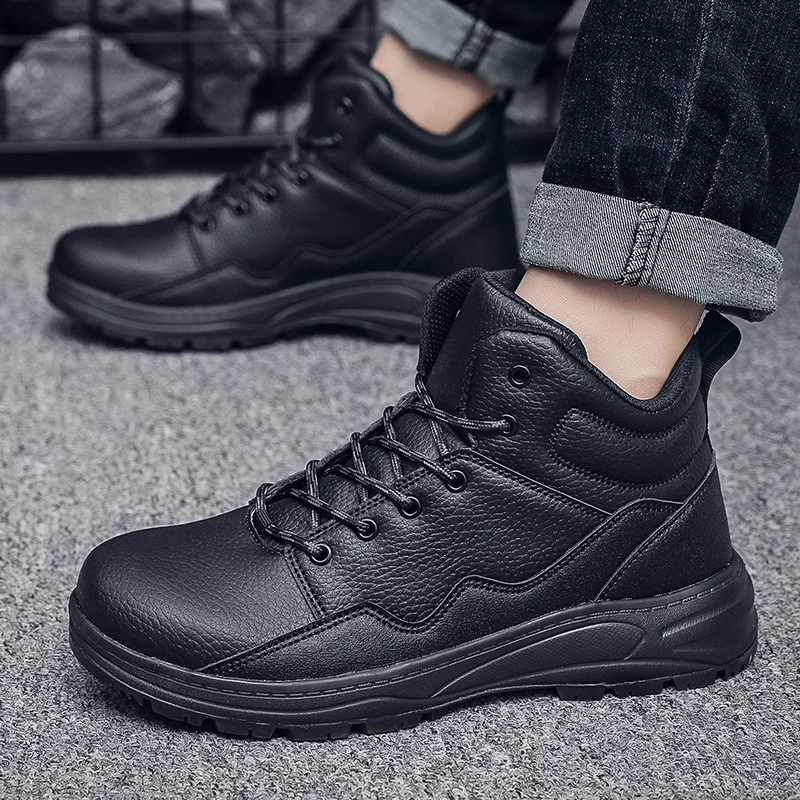 

Boots Men lace up fashion Short Boots Motorcycle Boots Leather Boots Men Ankle Military Boots Male Lace Up Botas big size 48