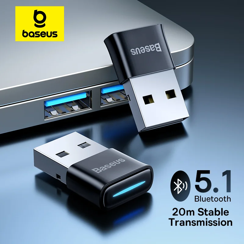 Baseus-Adaptador Bluetooth USB, Receptor de Áudio Sem Fio, PC Speaker, Laptop, Mouse, Teclado, Fones de Ouvido, Win8, 10, 11, Bluetooth 5.1