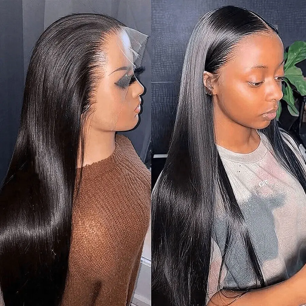 200% 250% Density 13x6 HD Transparent Bone Straight Lace Front Wigs Brazilian Human Hair Wigs 13x4 Lace Closure Wigs 4