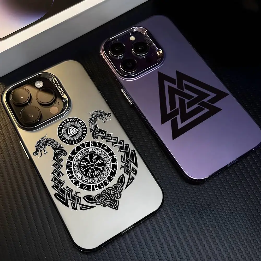 Viking Vegvisir Logo Design Phone Case - Black Purple Matte Laser Metallic Aurora Finish