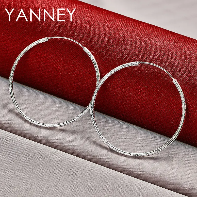 

New S925 Sterling Silver Women's 50/60MM Fine Frosted Circle Hoop Earrings For Wedding Fashion Jewelry Girlfriend Gifts Accessor