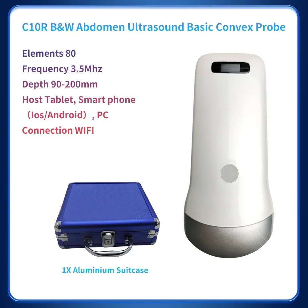 

80 Elements Wireless Abdomen Ultrasound Probe Scanner Basic Convex Probe 3.5Mhz Portable Machine Support IOS Android Windows