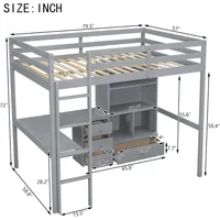 Twin Loft Bed. Full Loft Bed with Desk and Storage, Solid Wood Loft Bed with 4 Storage Drawers & 3 Shelves, High  Bed Full 2