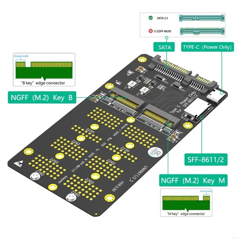D7YC M.2 SATA3 to SATA3 and M.2 NVME to SFF-8611 Interfaces Conversion Card for PC