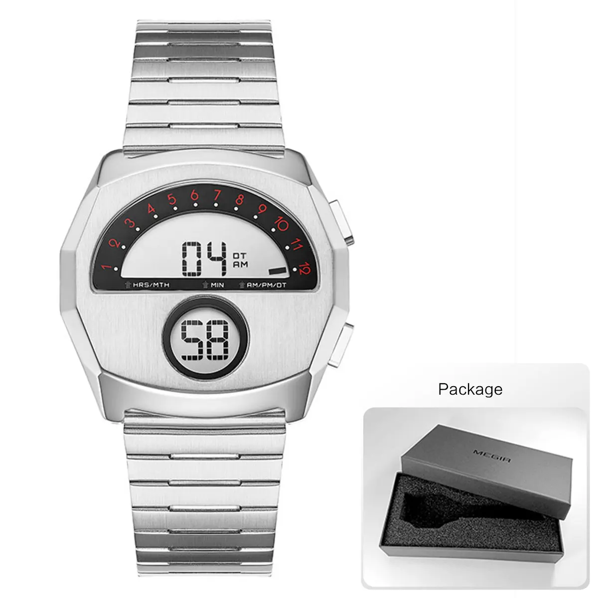 Men's Stainless Steel Digital Watch with LED Backlight and Calendar - Cool Streetwear Style