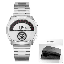 Men's Stainless Steel Digital Watch with LED Backlight and Calendar - Cool Streetwear Style (Silvery - Box)